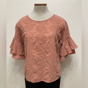 Liz Claiborne Pink Eyelet Ruffle Sleeve Blouse